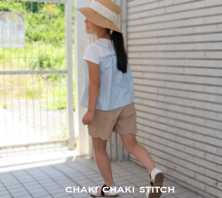 布帛ニットゴムギャザー半袖Tシャツ class=